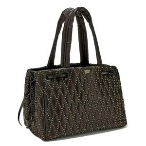 💕Victoria's Secret Large Black Fusia Glam Rock Quilted Tote Gold Studs NWT $78
